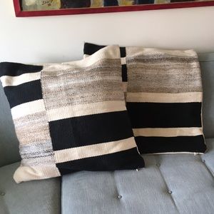 Striped Black and Cream Accent Pillows